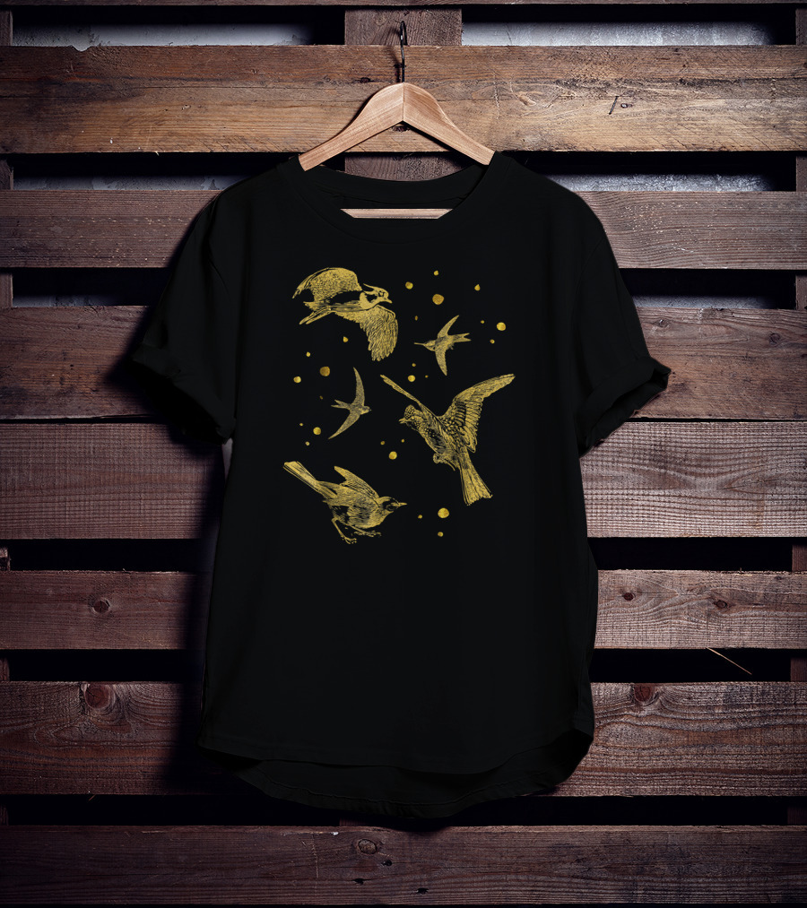 Vintage Flying Birds Humming Sparrow Gold T-Shirt