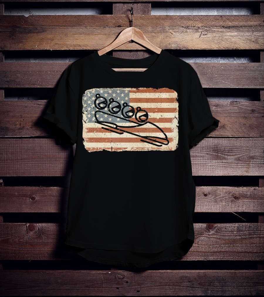 Vintage Bobsled Team On Distressed American Flag Background T-Shirt