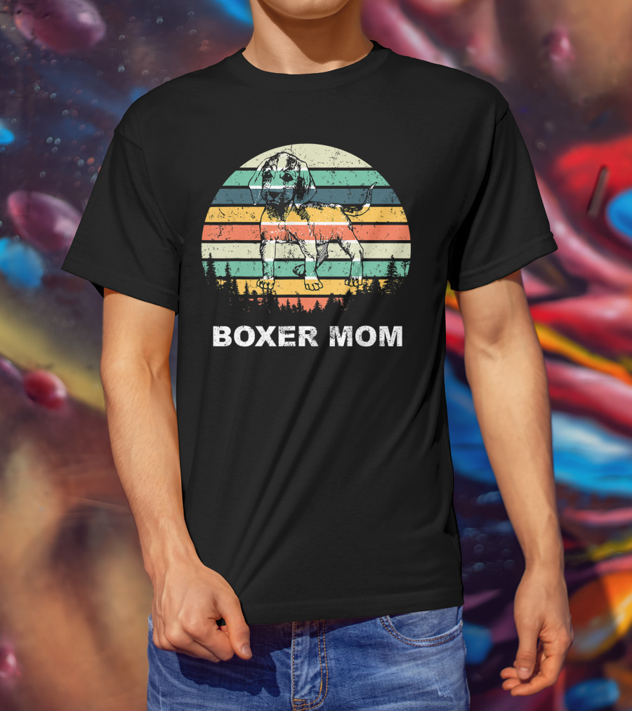 Boxer Mom Vintage Sunset Stripes T-Shirt