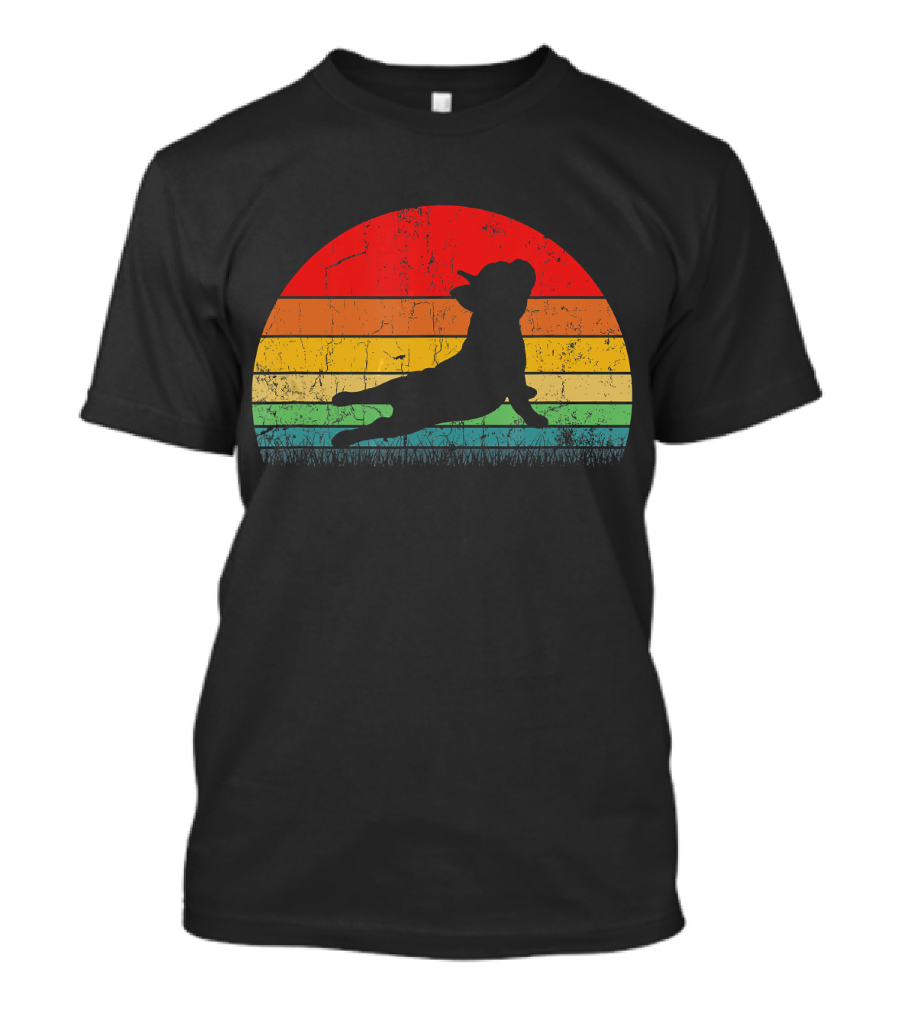 Vintage Yoga Bulldog Silhouette Sunset Frenchie T-Shirt