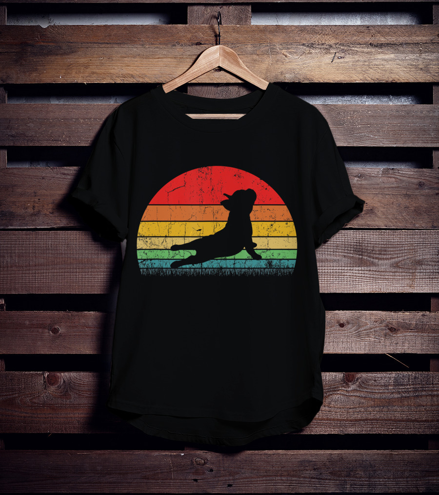Vintage Yoga Bulldog Silhouette Sunset Frenchie T-Shirt