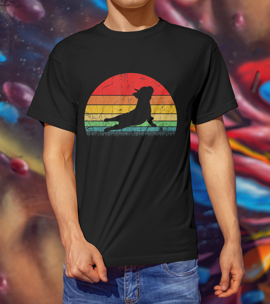 Vintage Yoga Bulldog Silhouette Sunset Frenchie T-Shirt