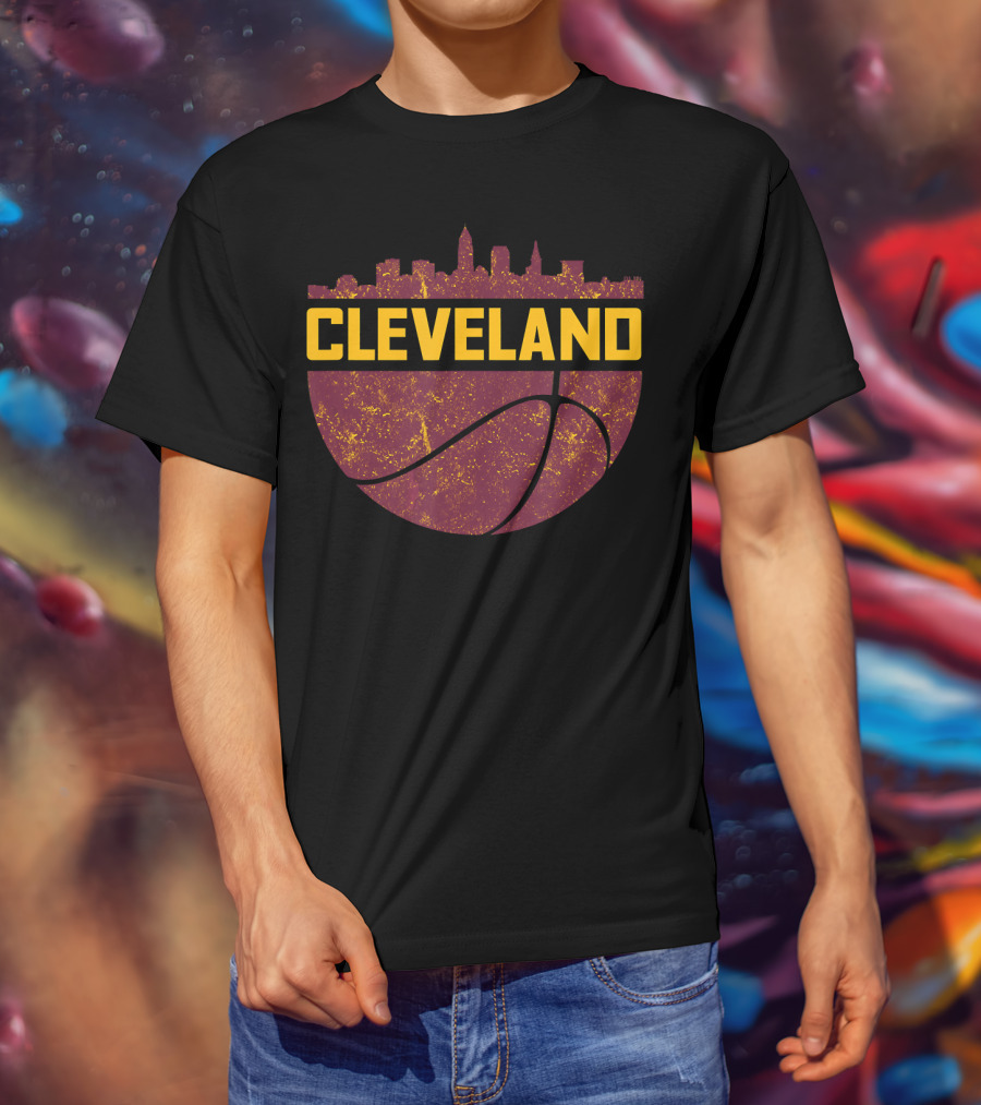 Vintage Cleveland Ohio Cityscape Skyline Basketball T-Shirt