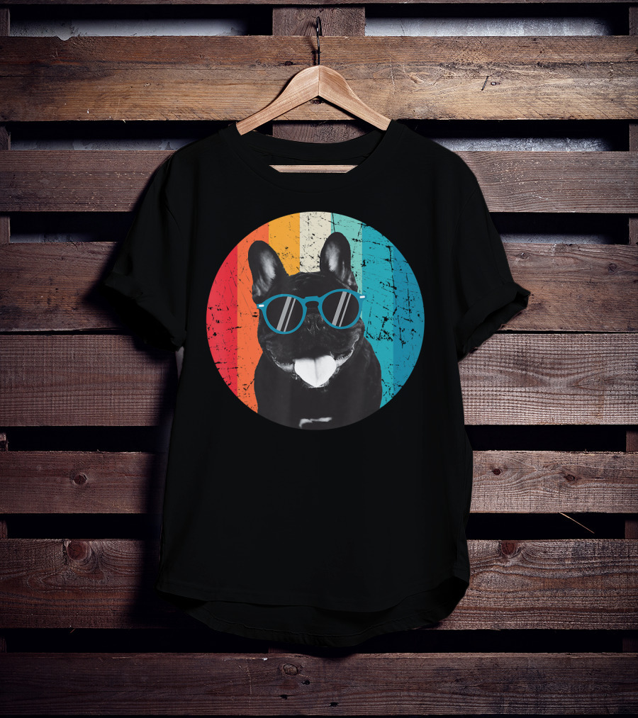 Vintage Dog Lover Sunglasses Retro Stripes T-Shirt