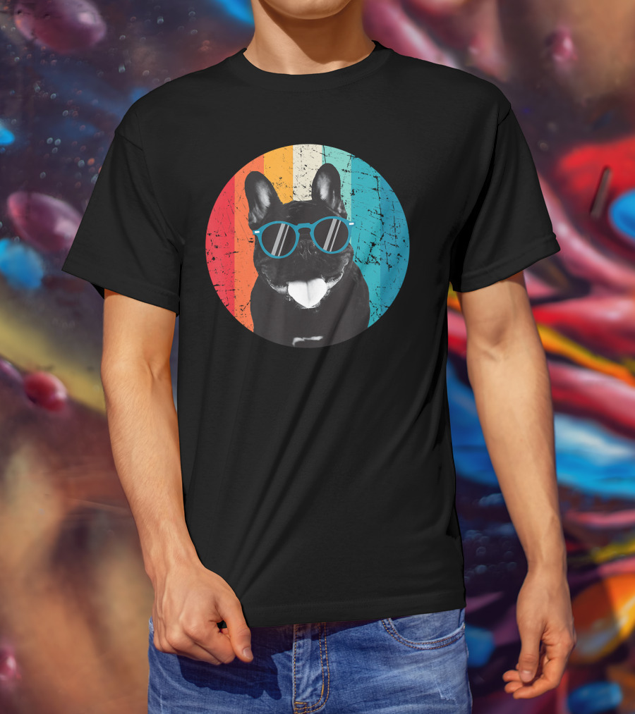 Vintage Dog Lover Sunglasses Retro Stripes T-Shirt