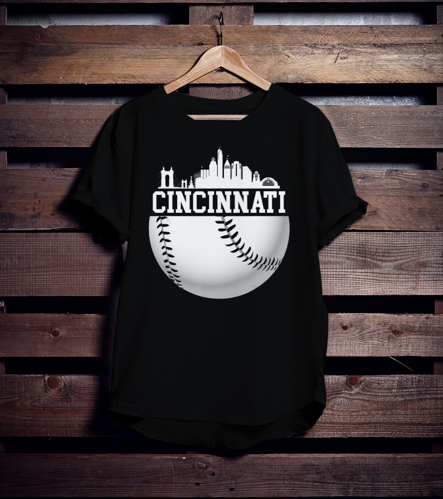 Cincinnati Skyline Baseball Vintage Downtown Cityscape T-Shirt