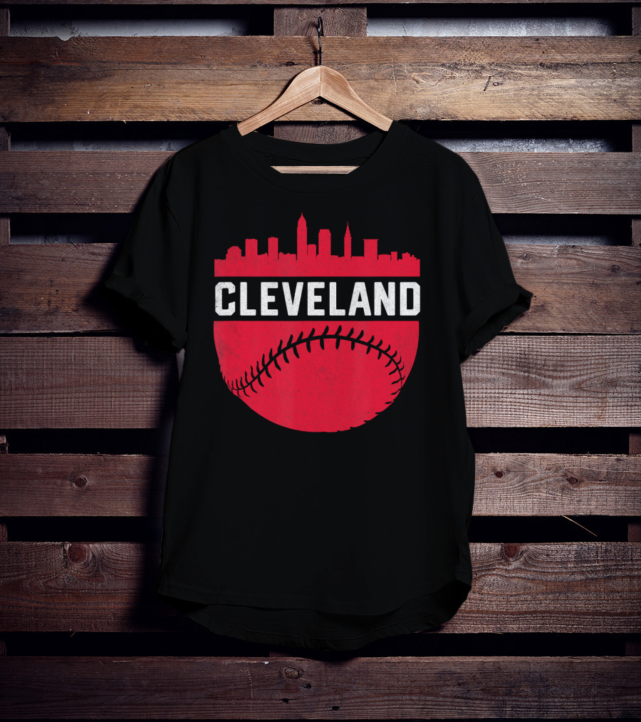 Cleveland Ohio Vintage Skyline Baseball T-Shirt