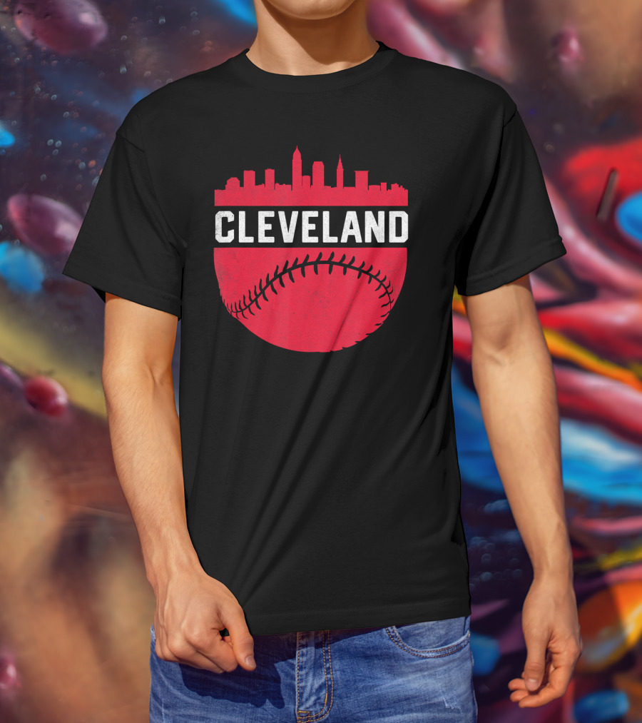 Cleveland Ohio Vintage Skyline Baseball T-Shirt
