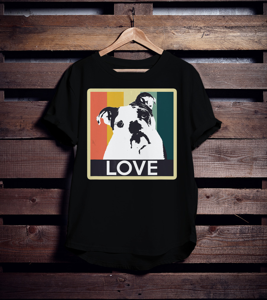 Vintage English Bulldog Love Retro Style Stripes T-Shirt
