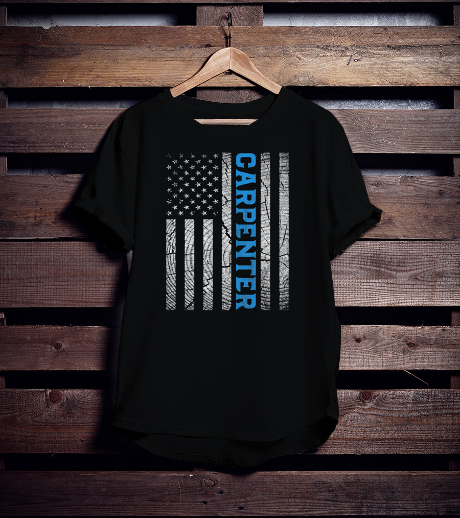 Best Dad Ever Carpenter Vintage Flag Woodwork Father T-Shirt