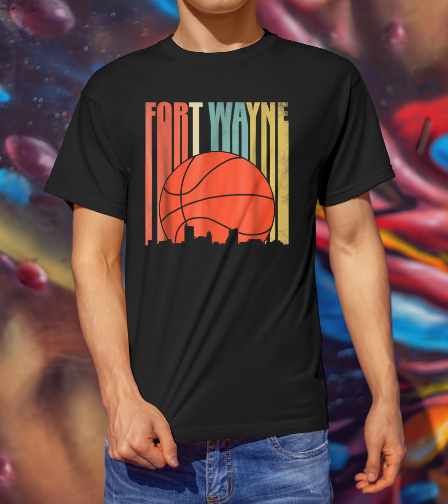 Fort Wayne Indiana Vintage Basketball Skyline Retro T-Shirt