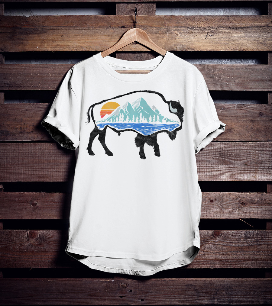 Vintage National Park Landscape Bison Mountain Sunset T-Shirt