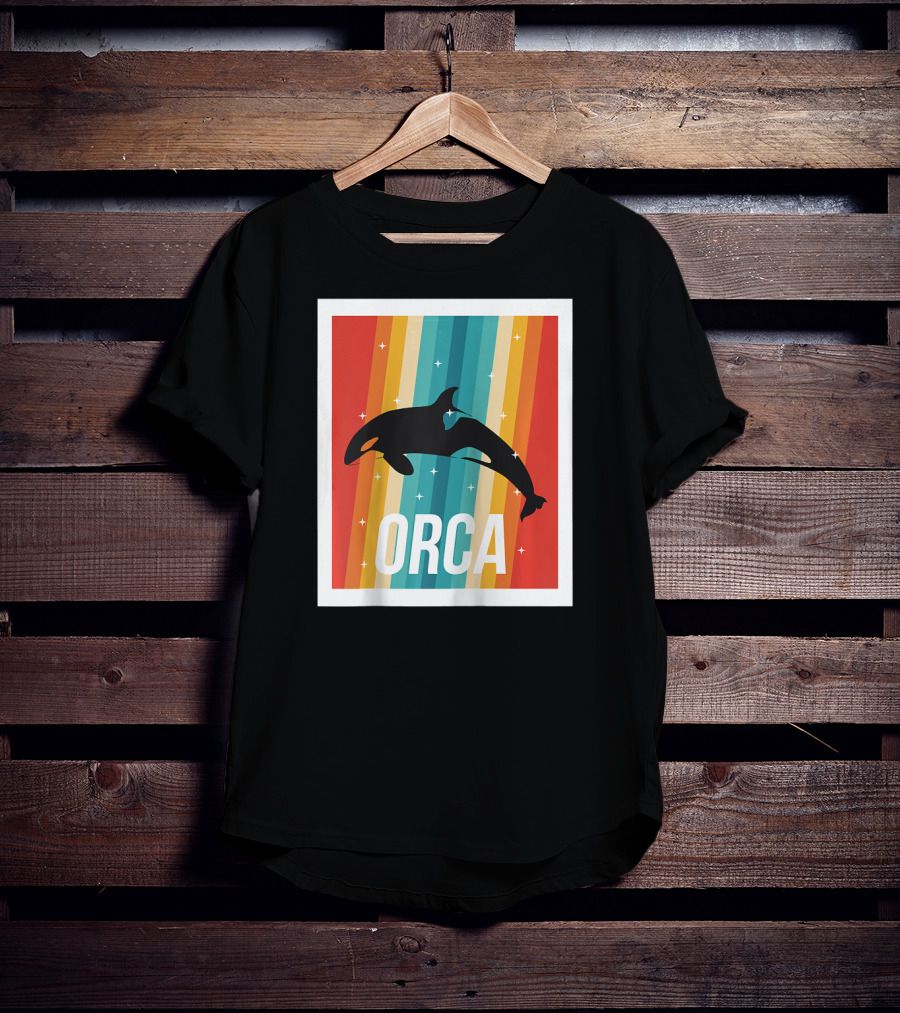 Vintage Orca Killer Whale Rainbow Stripes Retro Raglan Baseb T-Shirt