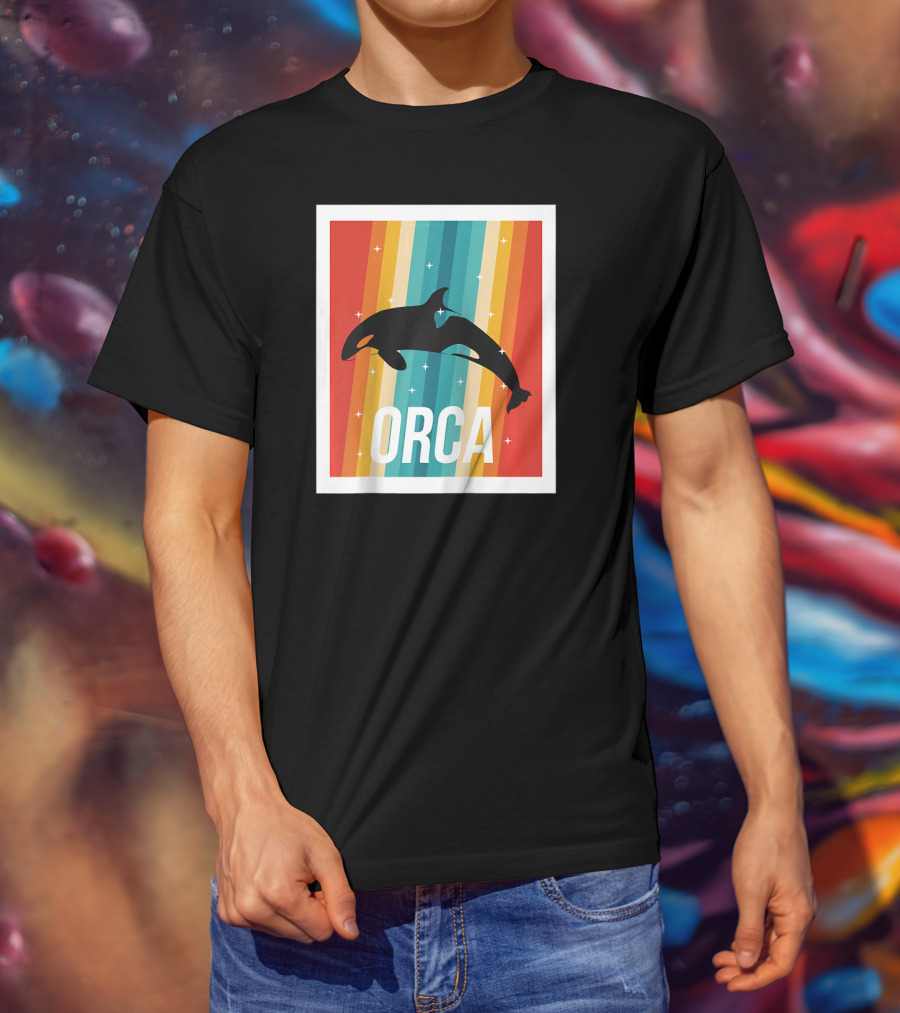 Vintage Orca Killer Whale Rainbow Stripes Retro Raglan Baseb T-Shirt