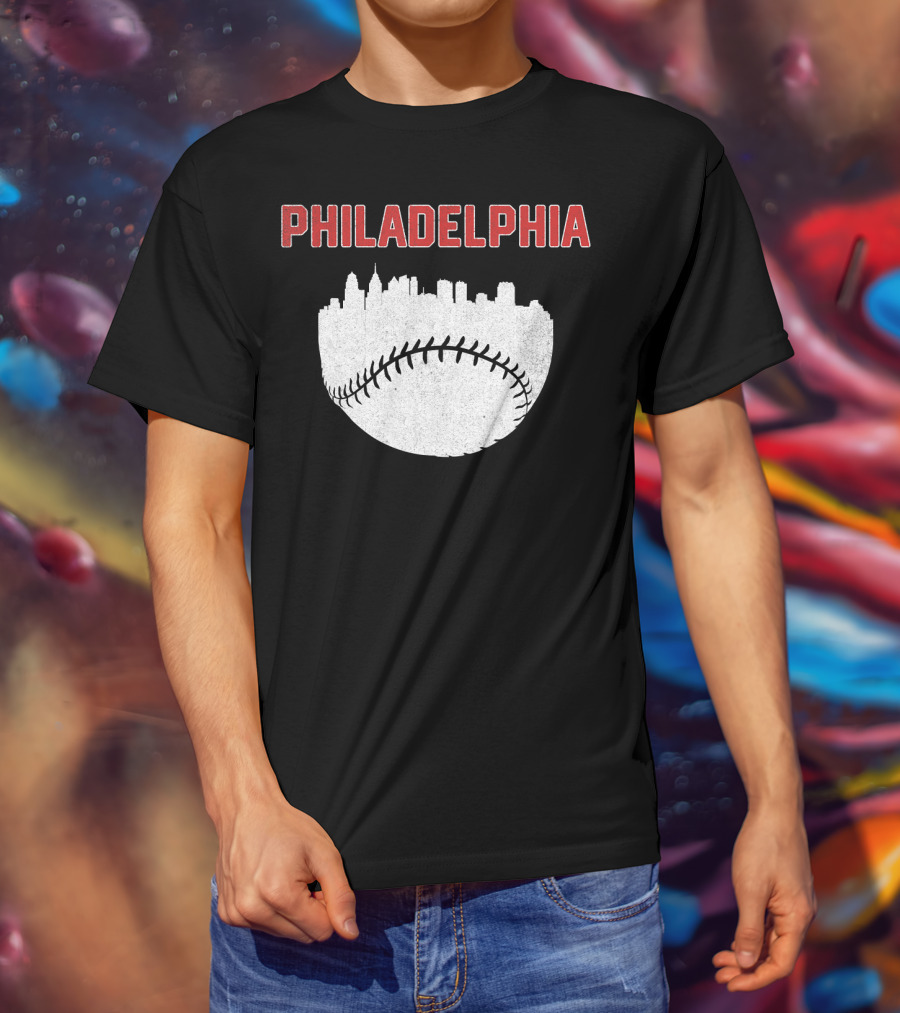 Philadelphia Cityscape Baseball T-Shirt