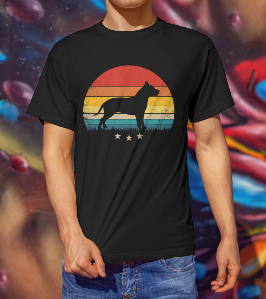 Vintage Pitbull Sunset With Stars T-Shirt