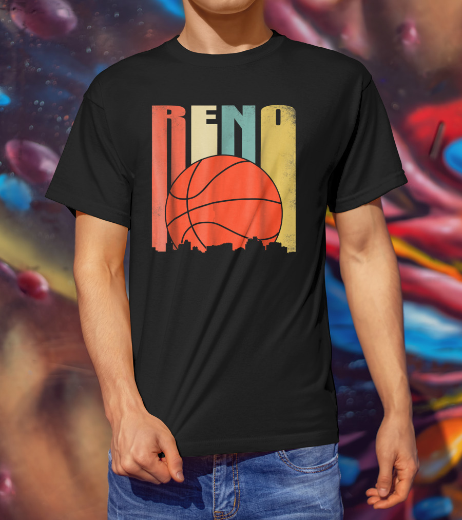 Reno Nevada Retro Basketball Skyline T-Shirt