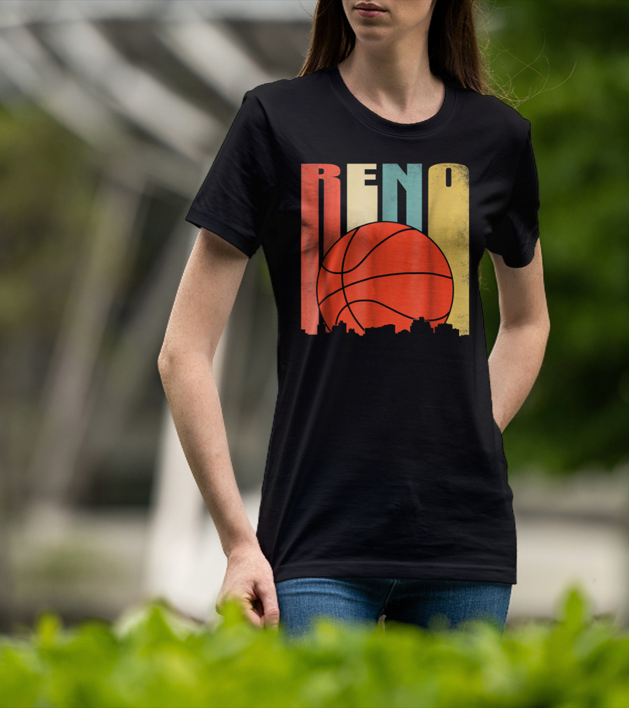 Reno Nevada Retro Basketball Skyline T-Shirt