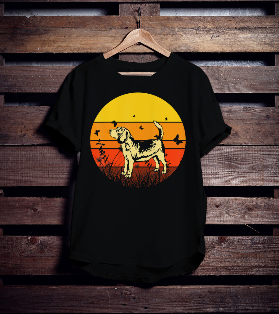 Vintage Beagle Sun With Butterflies And Grass T-Shirt