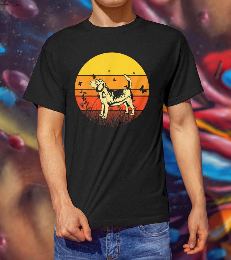 Vintage Beagle Sun With Butterflies And Grass T-Shirt