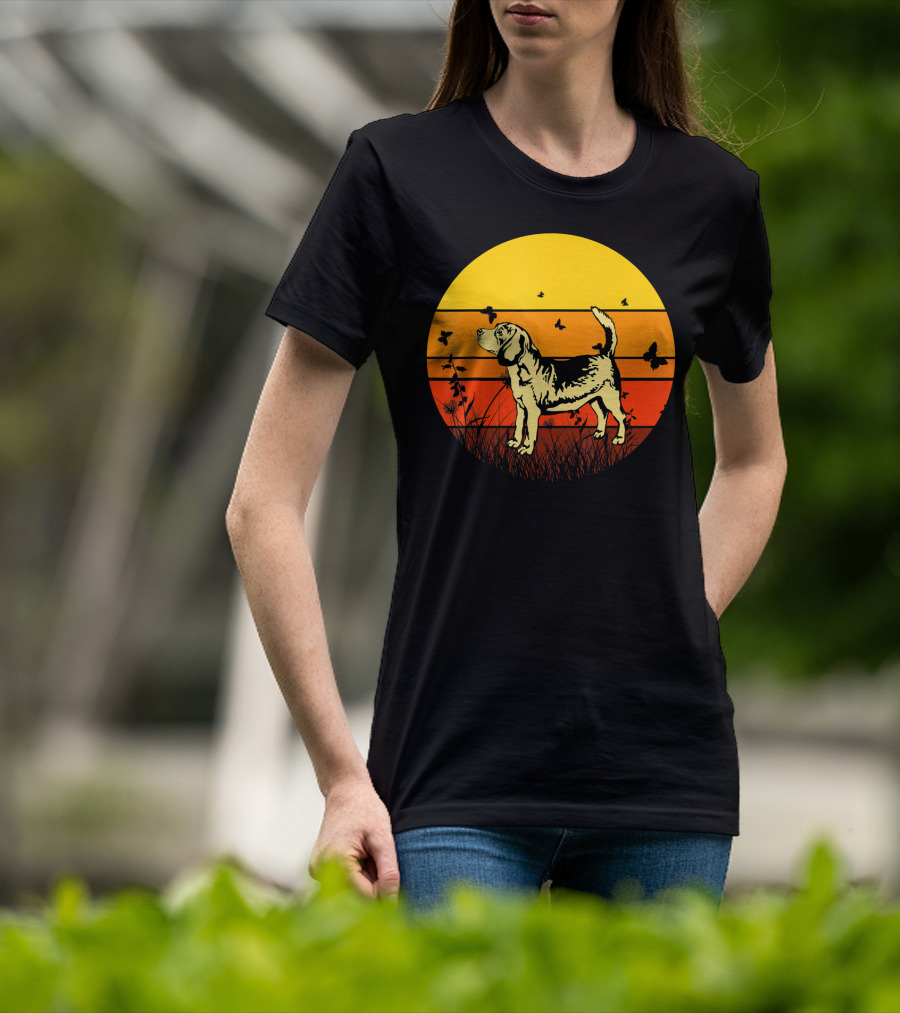 Vintage Beagle Sun With Butterflies And Grass T-Shirt