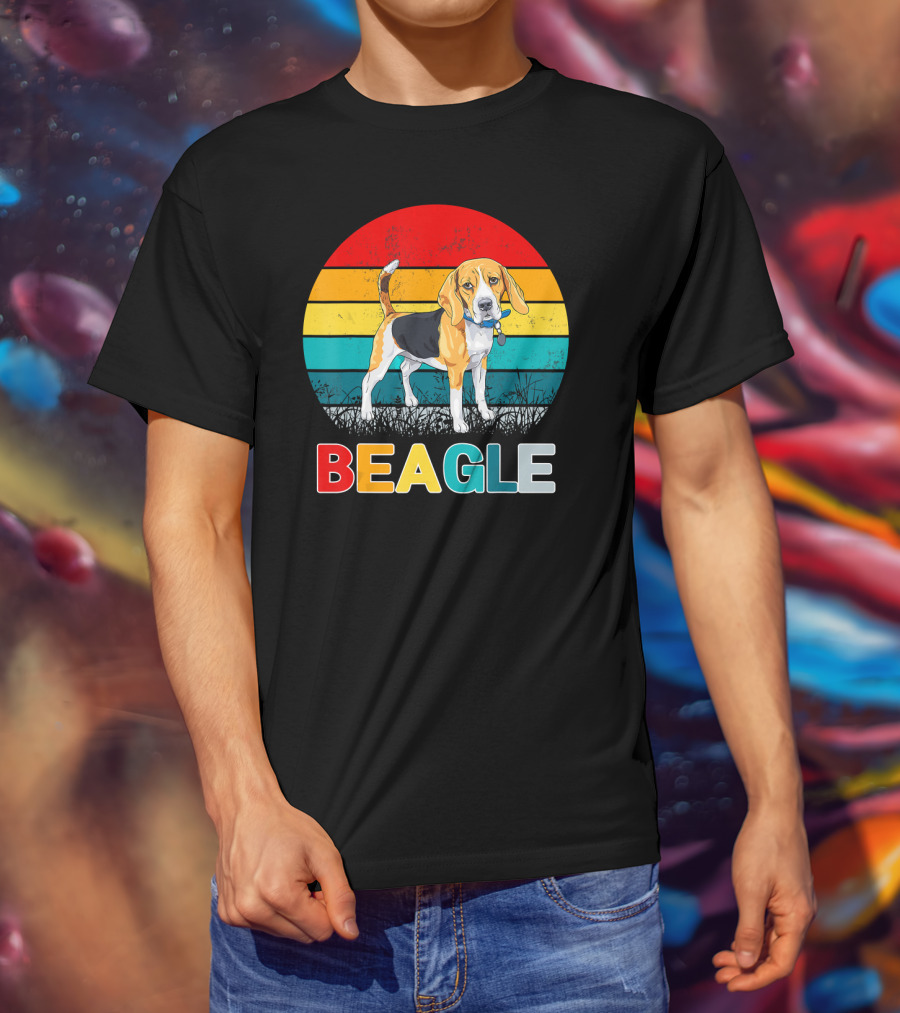 Vintage Beagle Retro Stripes Graphics T-Shirt