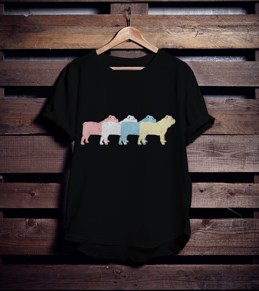 Vintage English Bulldog Multicolor Silhouette T-Shirt