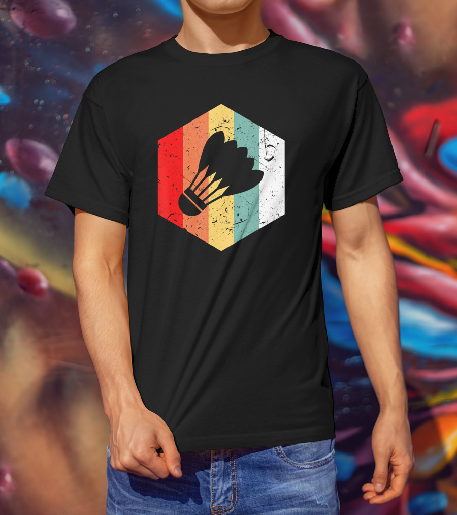 Vintage Shuttlecock Retro Hexagon Sports T-Shirt