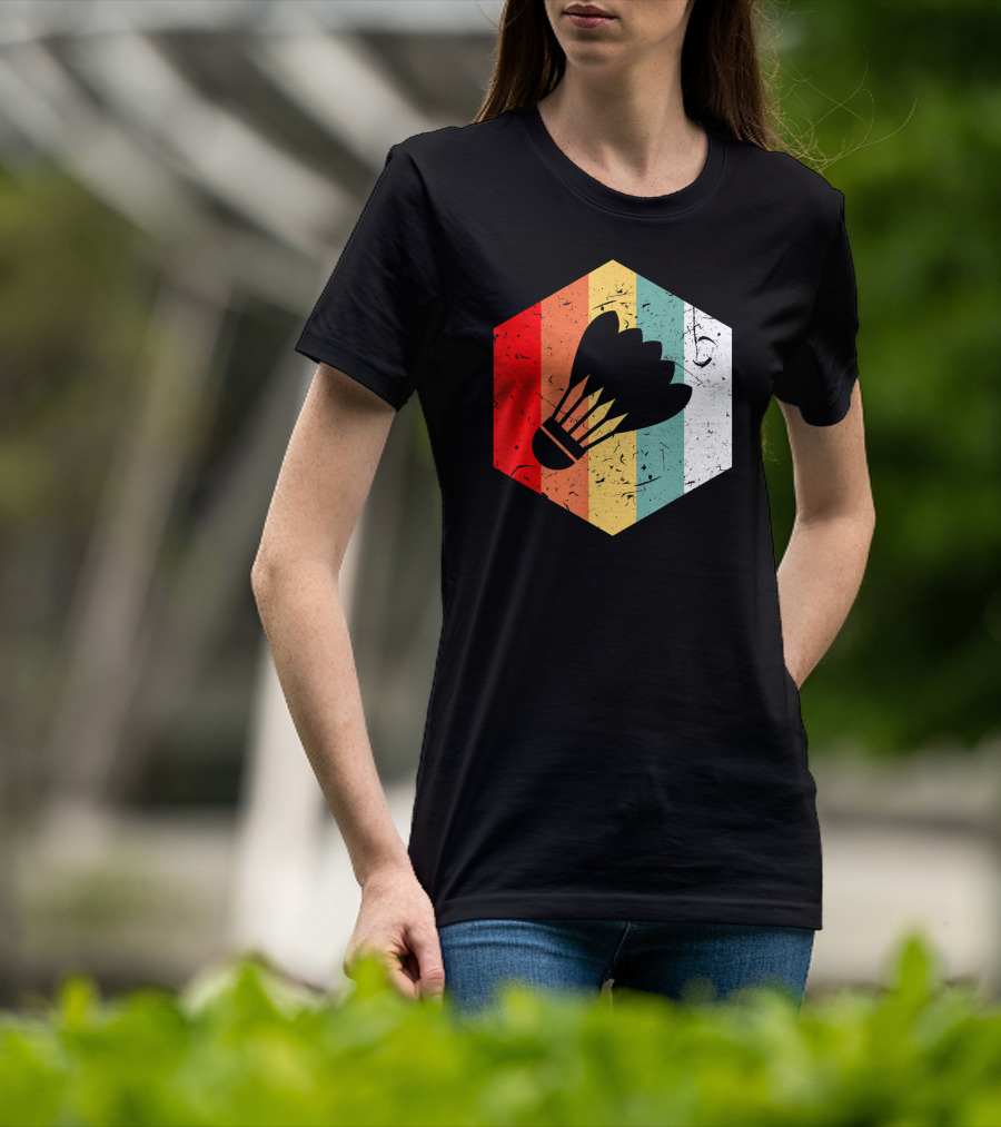 Vintage Shuttlecock Retro Hexagon Sports T-Shirt