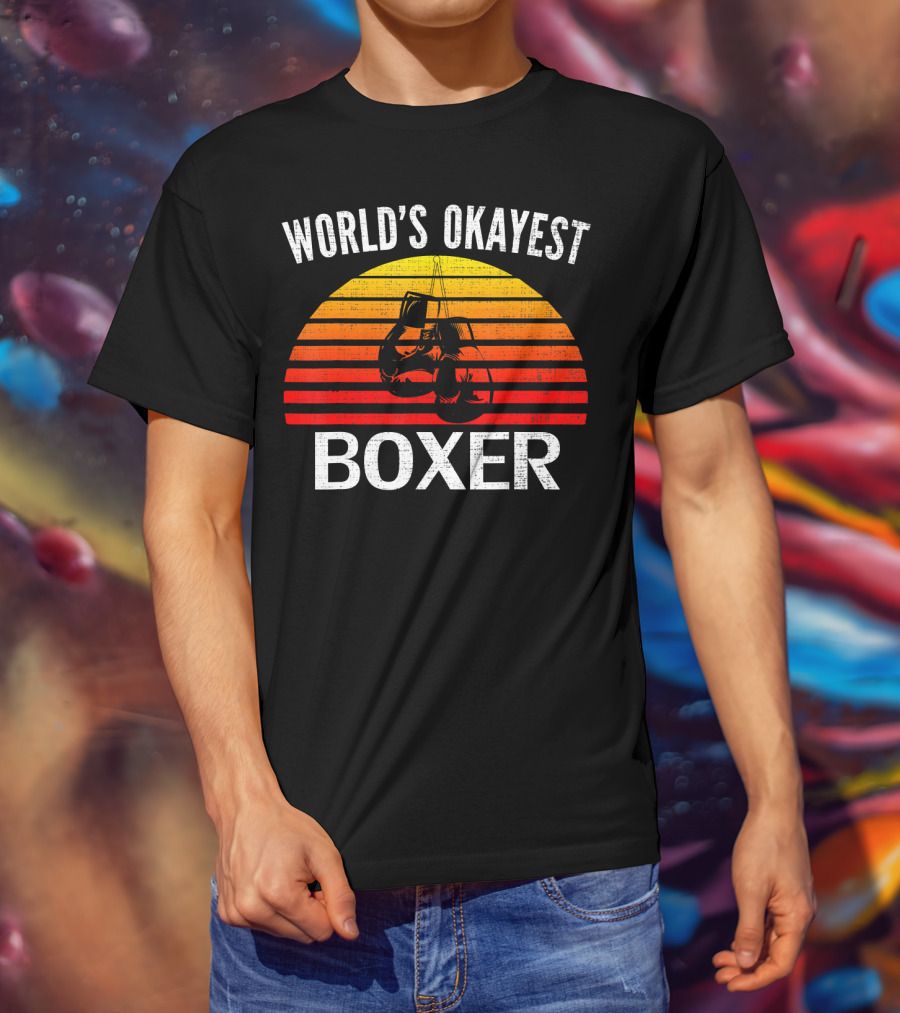 World's Okayest Boxer Vintage Funny Boxing Gloves Sunset T-Shirt