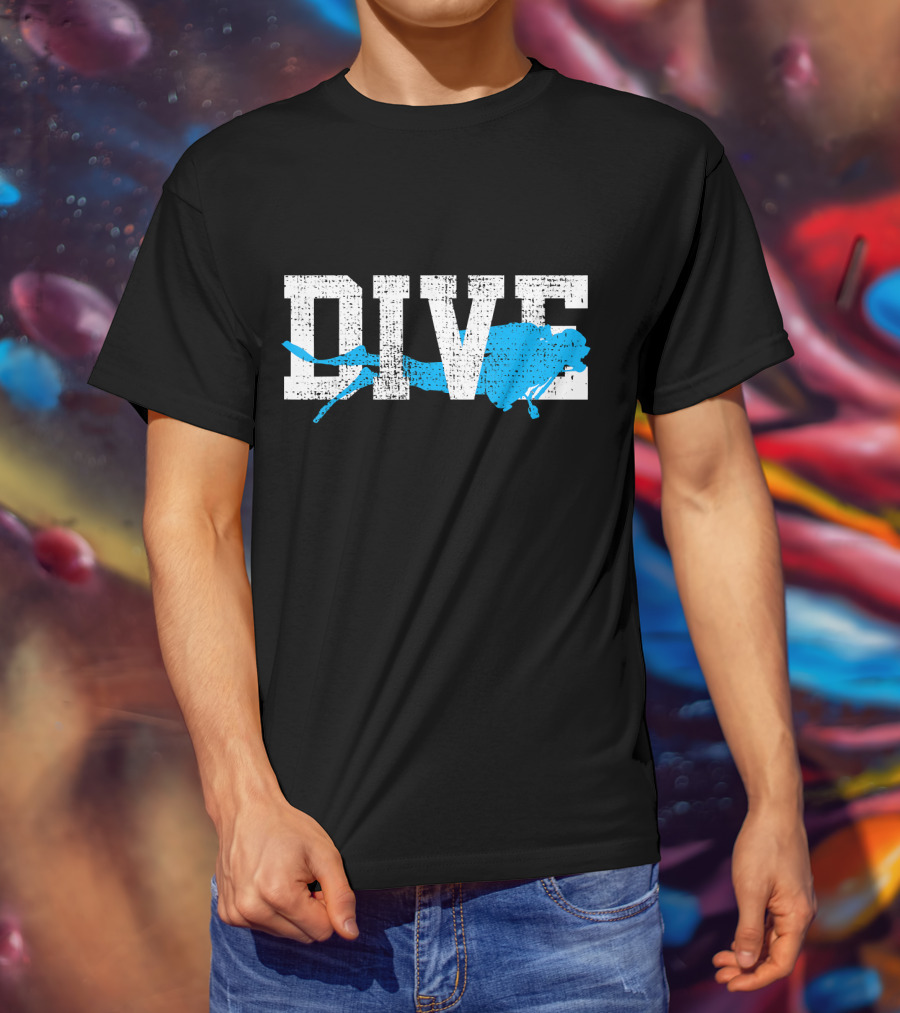 Vintage Scuba Diving Dive Diver Station Scho Bold Dive Text With Diver T-Shirt