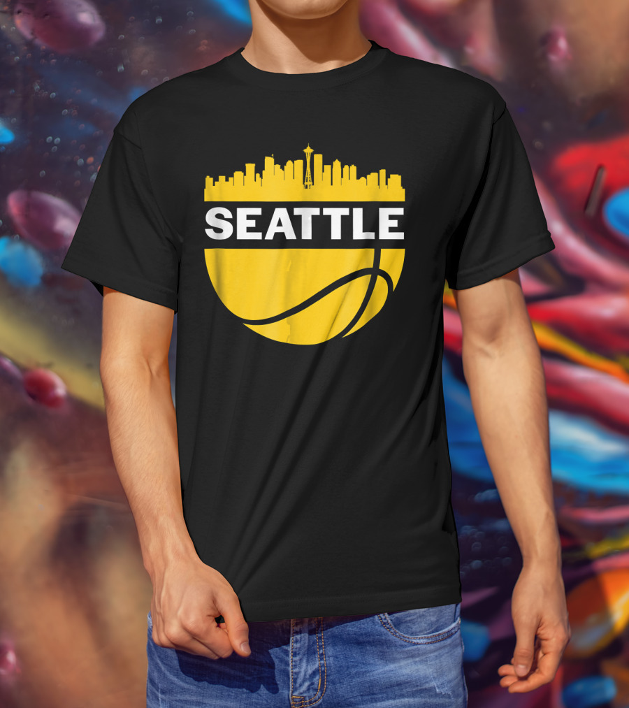 Seattle Skyline Basketball Cityscape Vintage T-Shirt