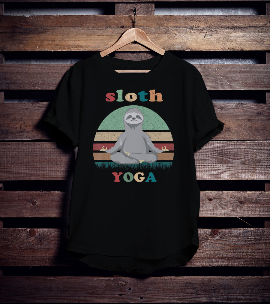 Sloth Yoga Vintage Retro Stripes Meditation Pose T-Shirt