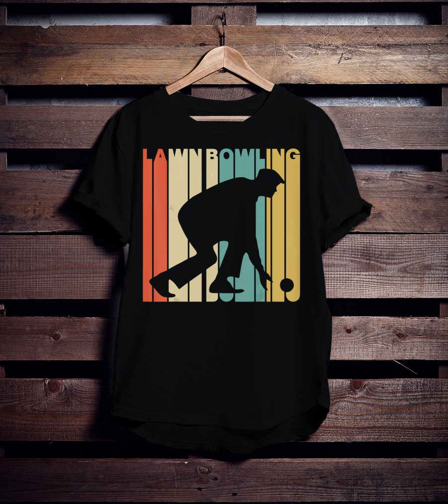 Vintage Lawn Bowling Silhouette Retro Stripes T-Shirt