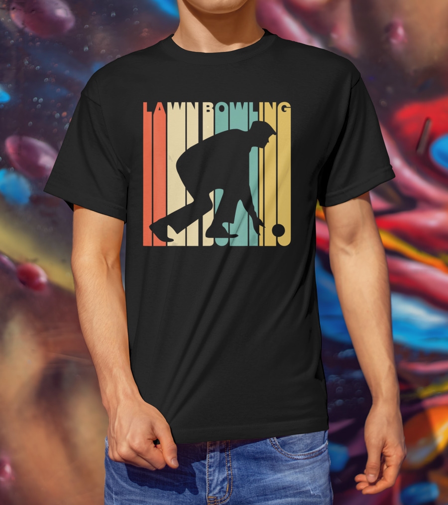 Vintage Lawn Bowling Silhouette Retro Stripes T-Shirt