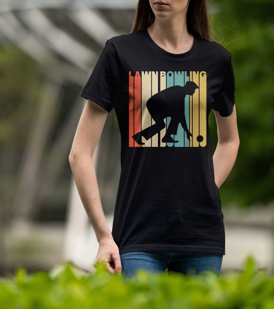 Vintage Lawn Bowling Silhouette Retro Stripes T-Shirt