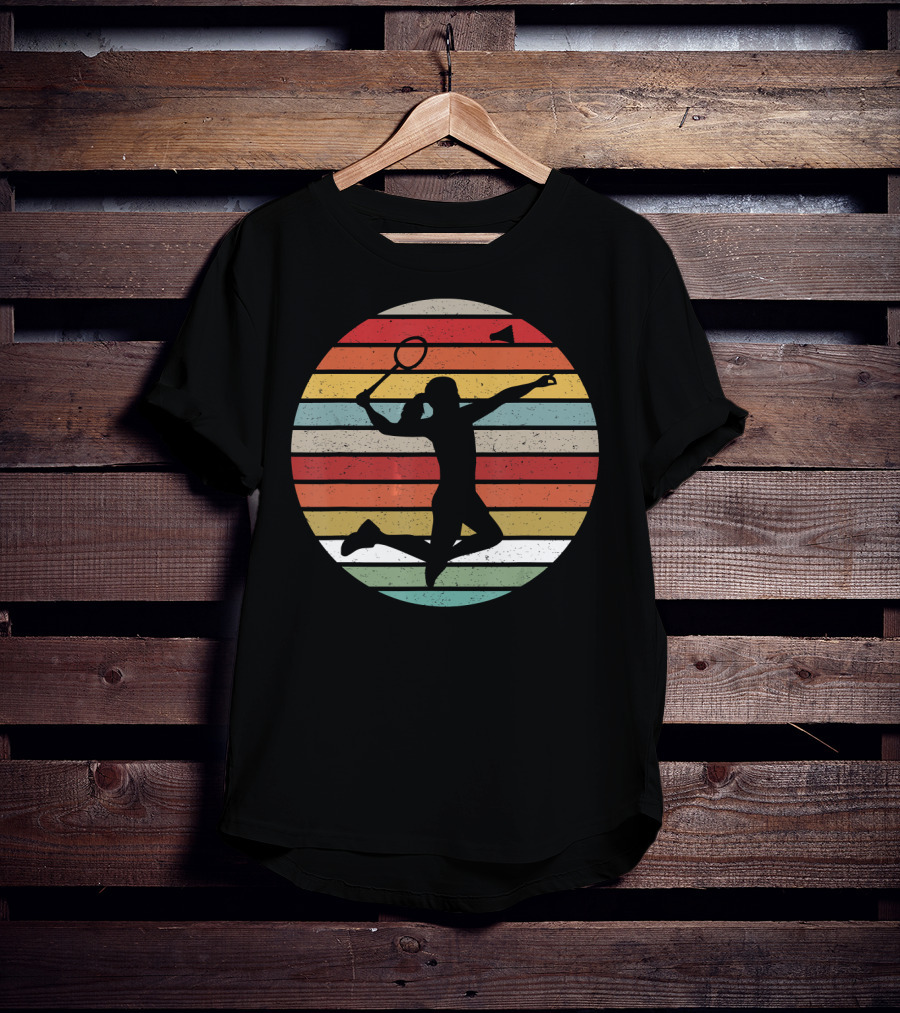 Vintage Sunset Badminton Silhouette Lovers T-Shirt