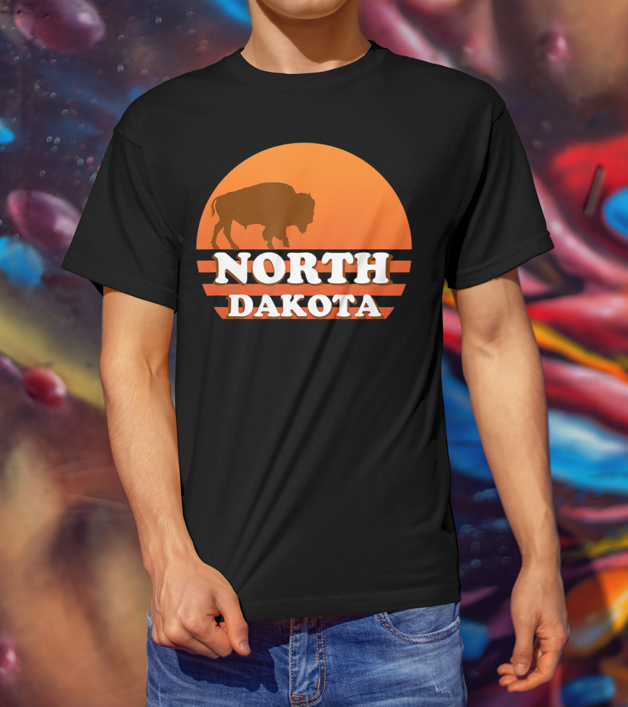 Vintage Sunset North Dakota 70s 80s Retro Buffalo T-Shirt