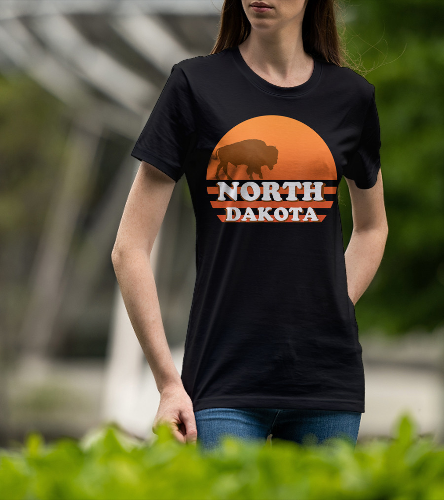 Vintage Sunset North Dakota 70s 80s Retro Buffalo T-Shirt