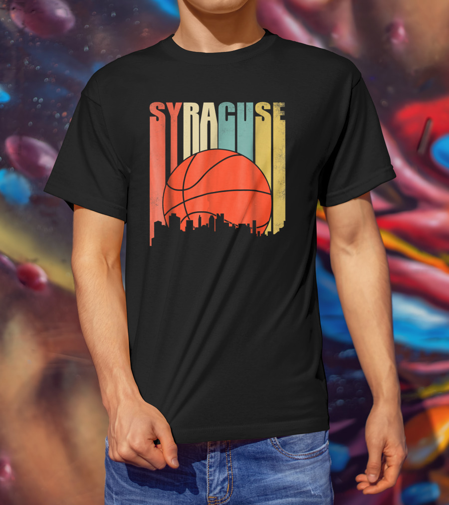 Syracuse New York Vintage City Skyline Basketball T-Shirt