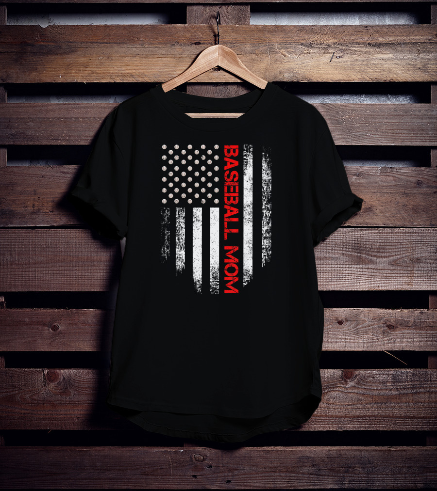 Vintage Baseball Mom American Flag USA T-Shirt