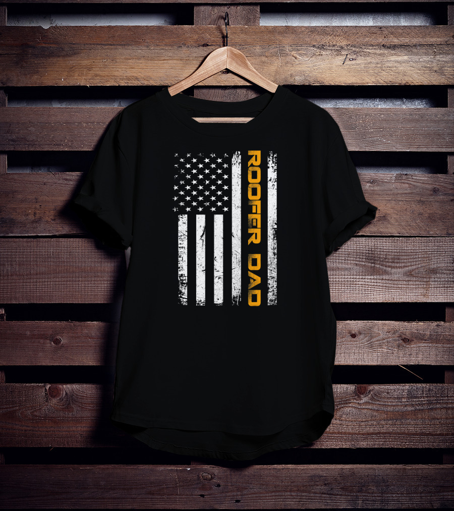 Vintage Roofer Dad American Flag USA Fun T-Shirt