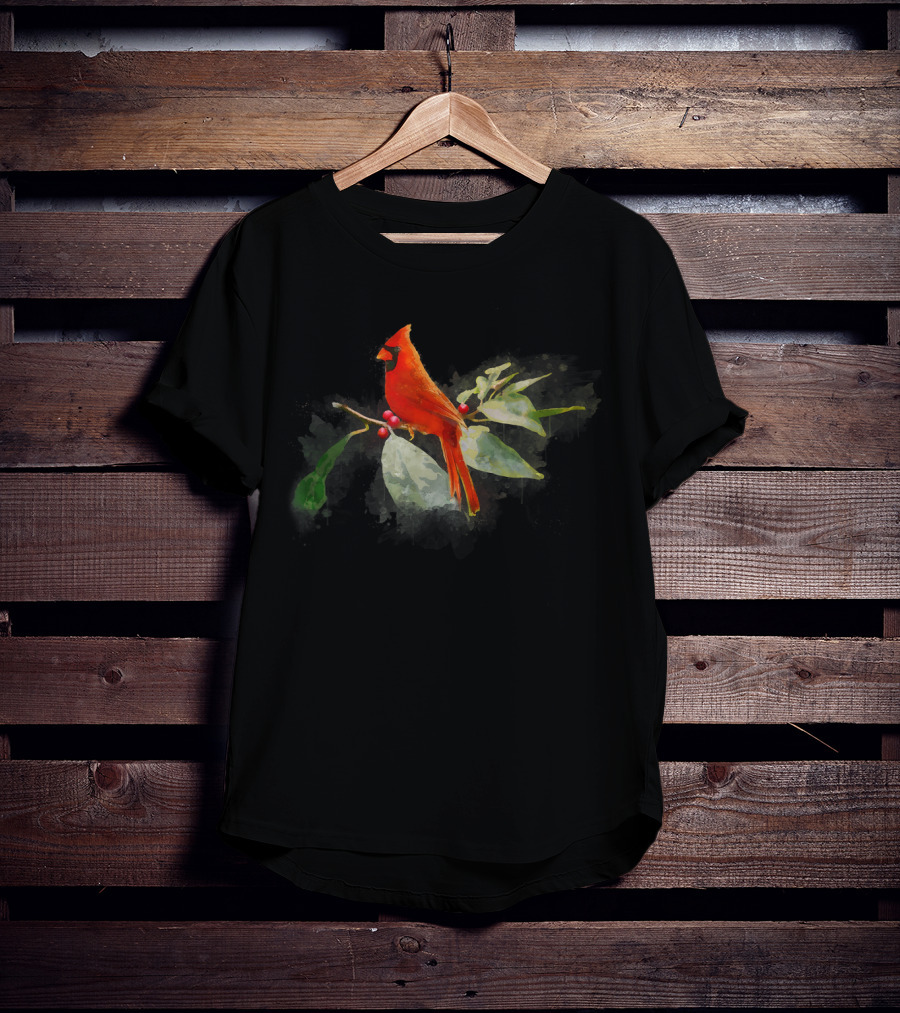 Wild Red Cardinal Bird On Berry Branch T-Shirt