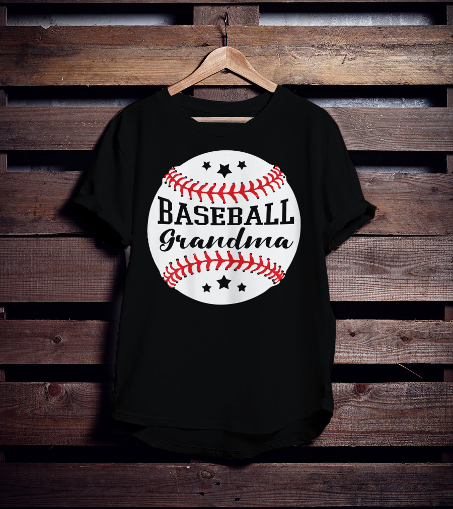 Baseball Grandma Star Pattern Ball Stitching T-Shirt