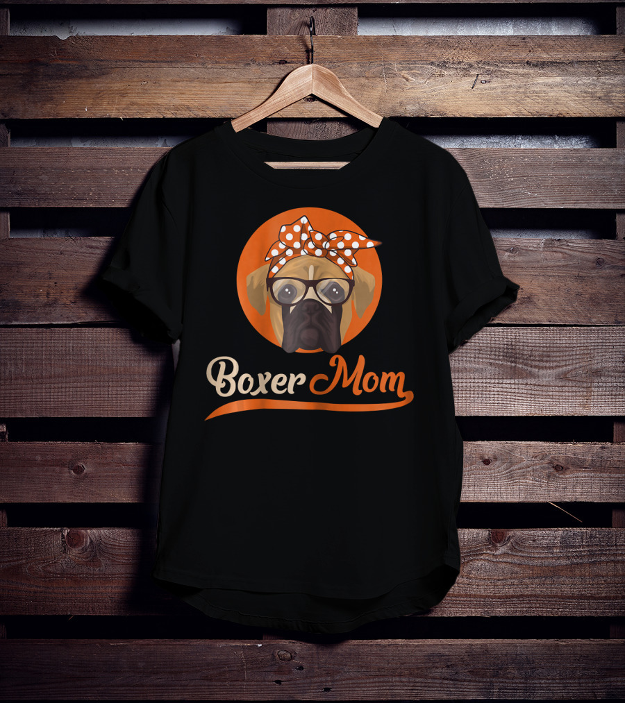 Boxer Mom With Glasses And Polka Dot Bow T-Shirt