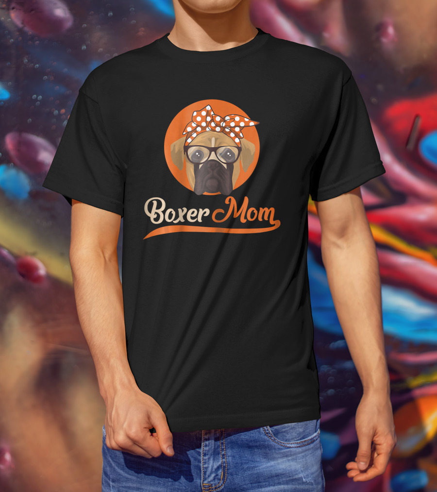 Boxer Mom With Glasses And Polka Dot Bow T-Shirt