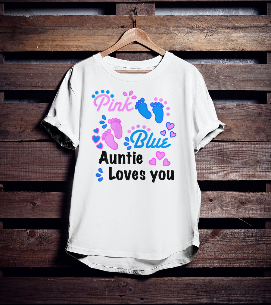 Pink Blue Auntie Loves You Gender Reveal Party Supplies T-Shirt