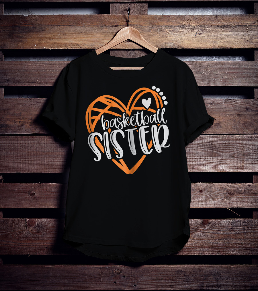 Basketball Sister Heart Graphic With Orange And White T-Shirt