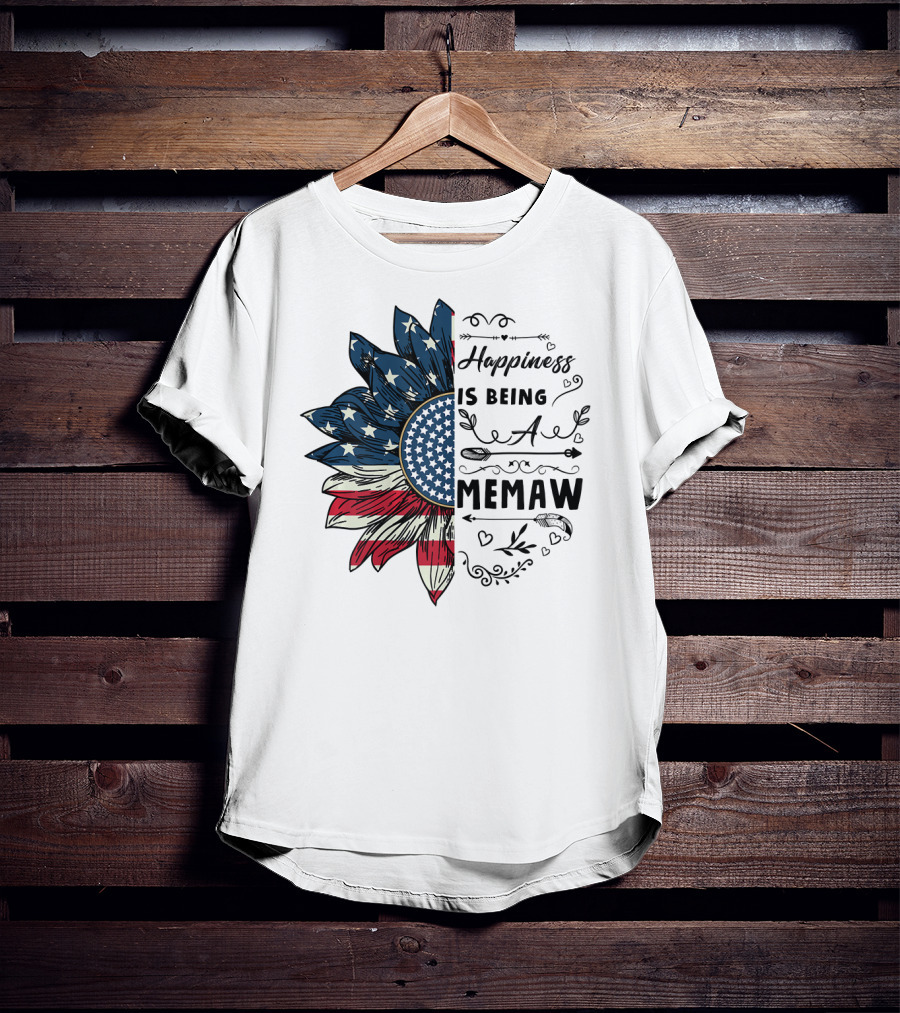 Happiness Is Being A Memaw Sunflower American Flag T-Shirt