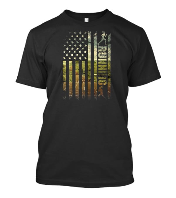Running American Flag Patriotic Runner USA Track Stars T-Shirt